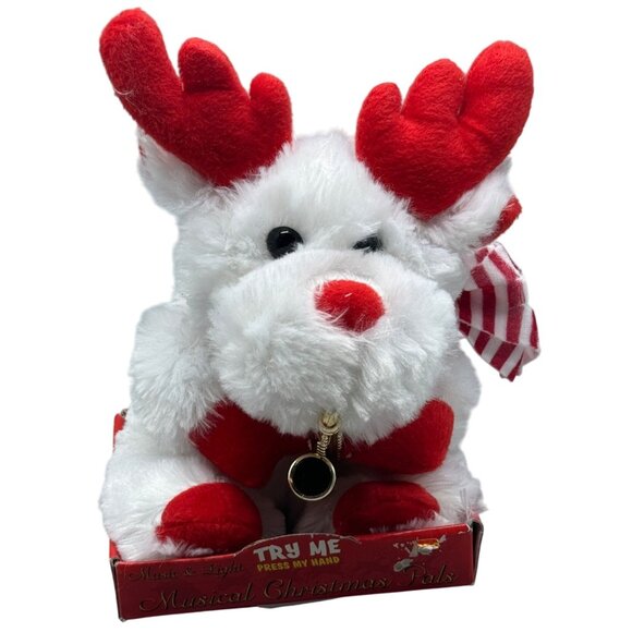 Musical Singing & Light-Up Plush Reindeer With Red Antlers & Scarf READ - Picture 1 of 6